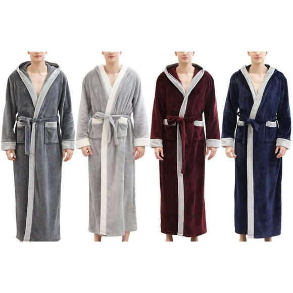 Zimaes-Men Underwear Flannel Knee Length Sherpa Collar Spa Bathrobe Zimaes-Men Underwear Flannel Knee Length Sherpa Collar Spa Bathrobe